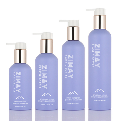 Ecoの友好的なペット150ml 200ml 250ml 8つのoz新式の曇らされたすみれ色ボディ洗浄ローションのシャワーのゲルの金ポンプ出版物のびん