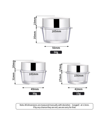 卸し売り15g 30g 50gのアクリルの二重壁唇を搭載するプラスチック空の化粧品ボディ バター表面クリームの瓶の鍋